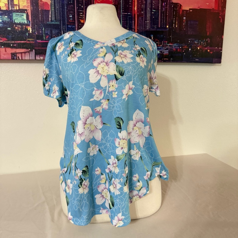Floral Print Blue Short Sleeve Top